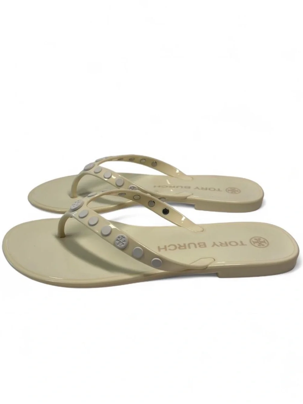 Tory Burch Light Cream Studded Thong Sandals. Size 7